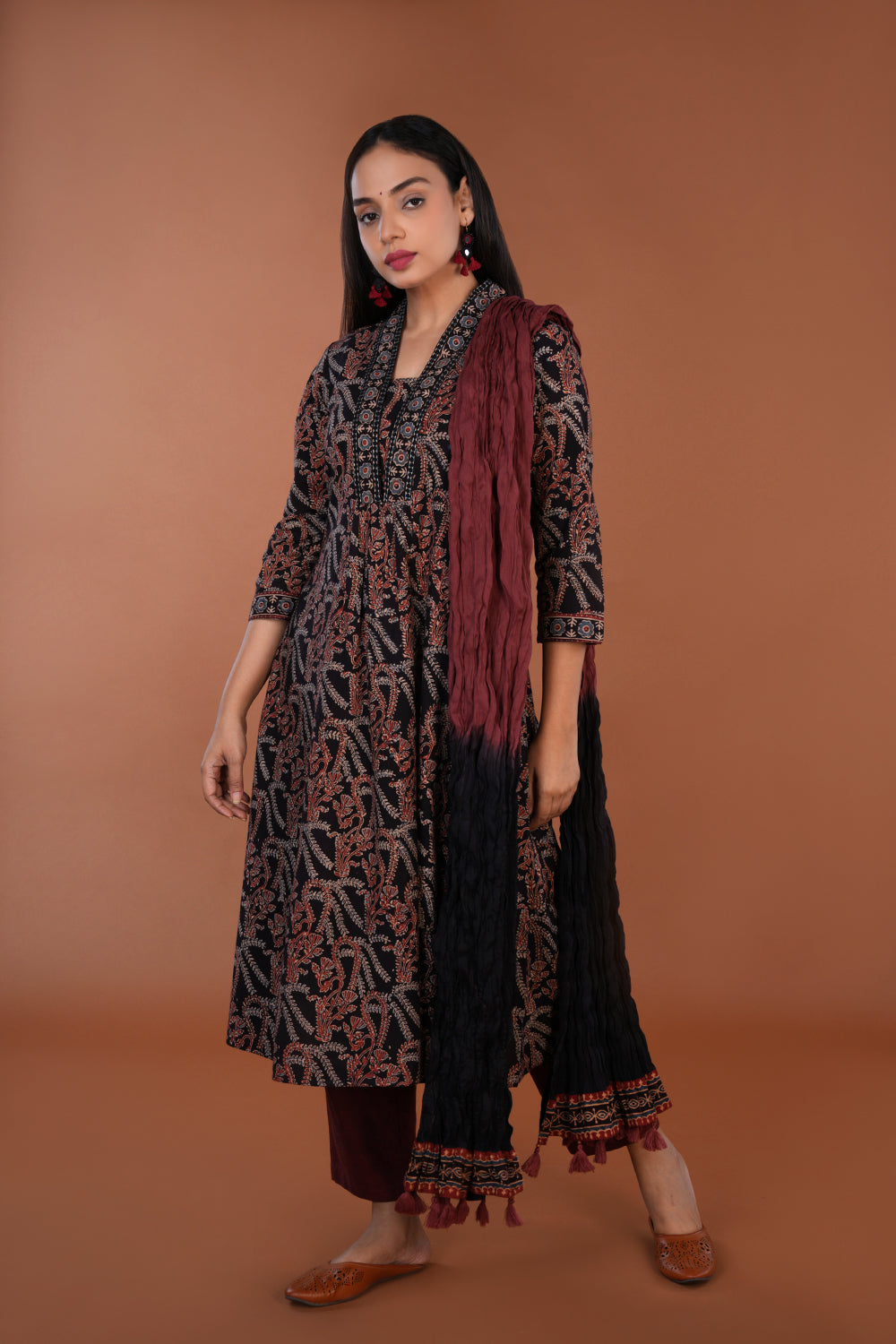 Image of Black Ajrak handblock printed Kurta set